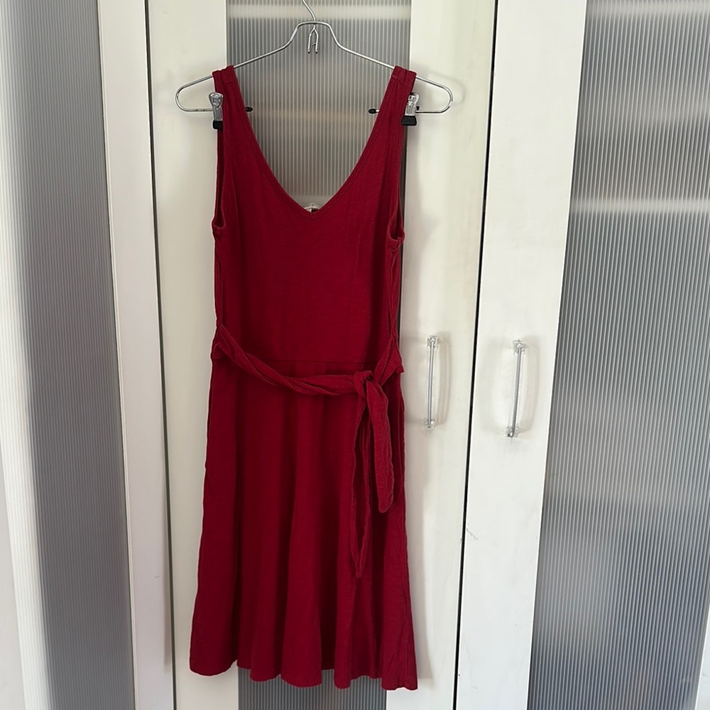 LOFT Red Midi Sundress V-Neck Sleeveless